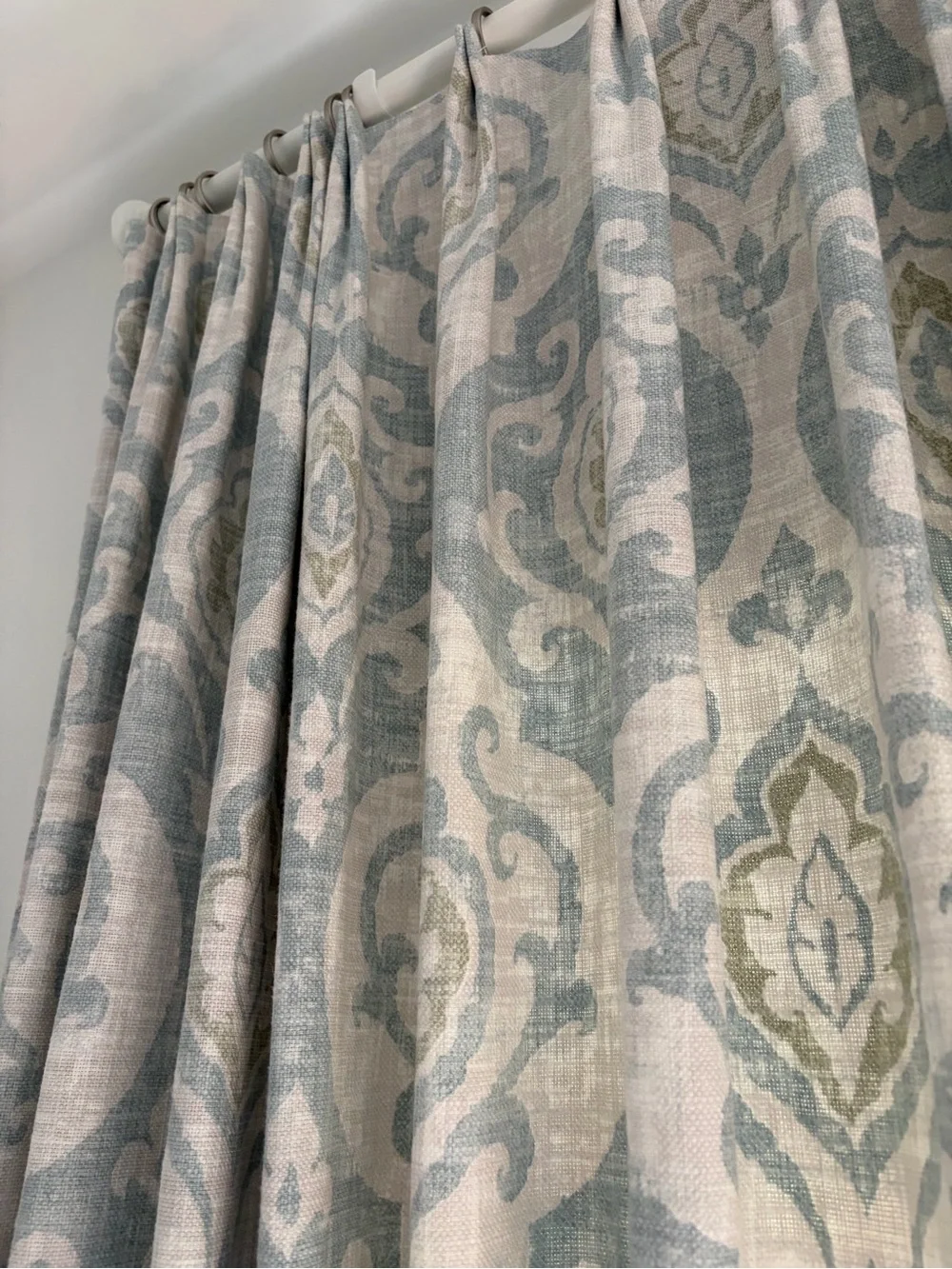 Paisley Pattern Curtain Panels in Light Blue, Cream and Sage and Beige One Pair